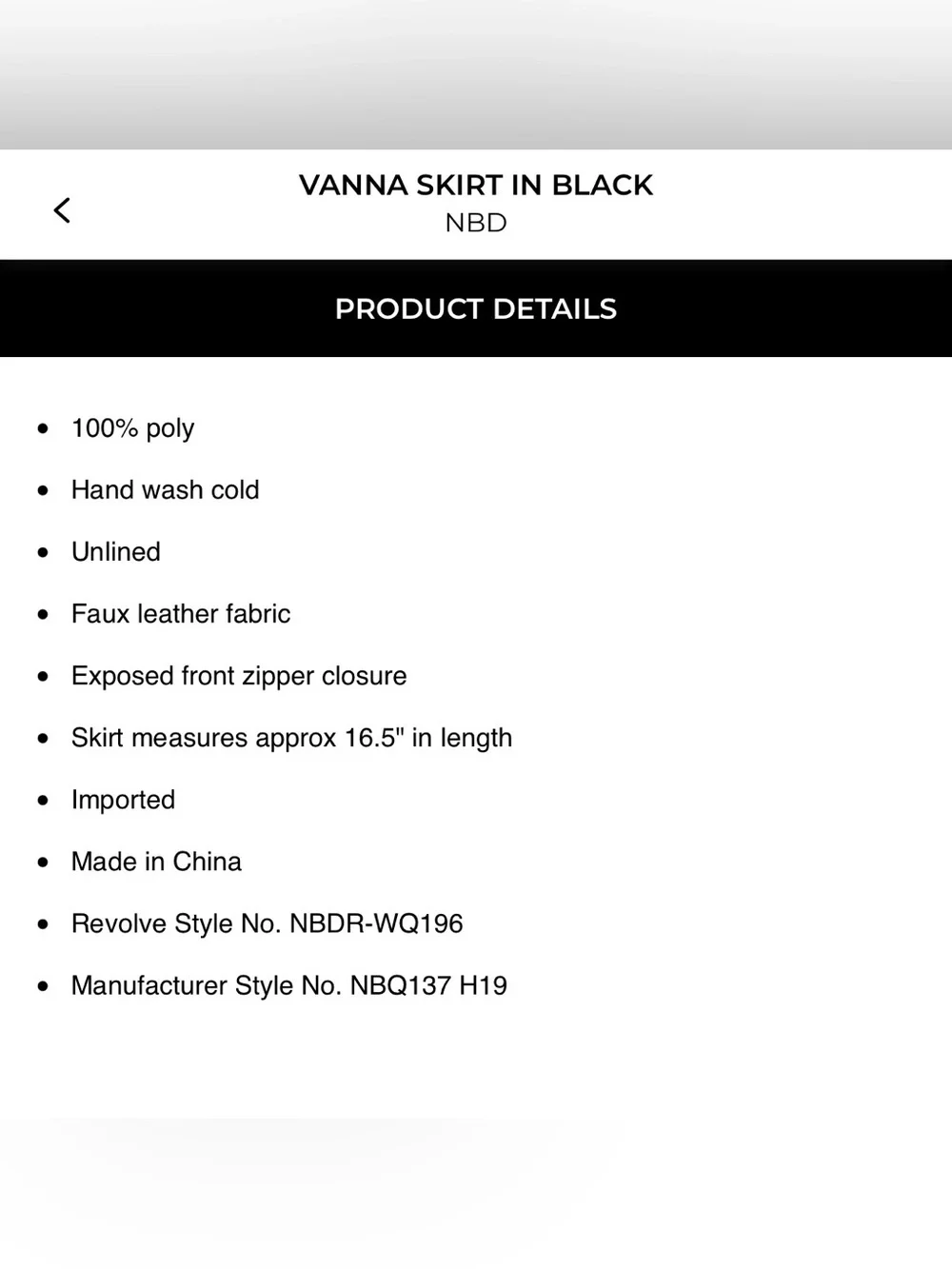Revolve NBD Vanna Skirt size XS